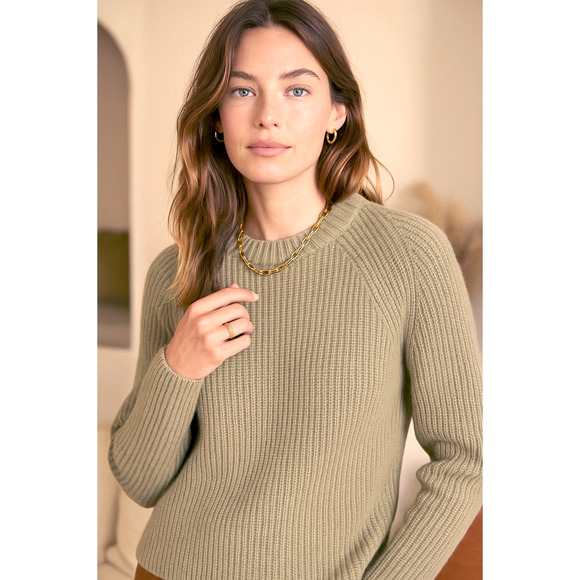 Jenni Kayne S Fisherman Sweater 100% Cashmere $425 Neutral Ribbed Willow Taupe - Picture 1 of 8